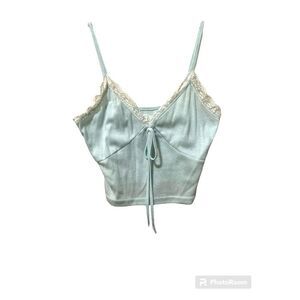 Shein mint green cropped camisole top with lace trim size small